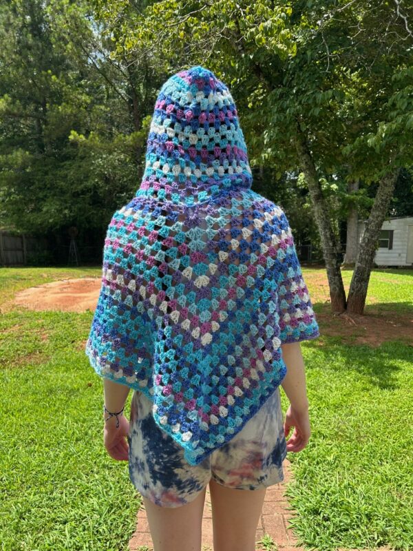 Crochet Poncho - Blue - Image 4