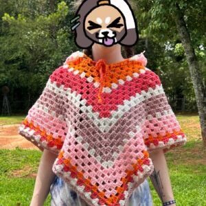 Crochet Poncho - Pink