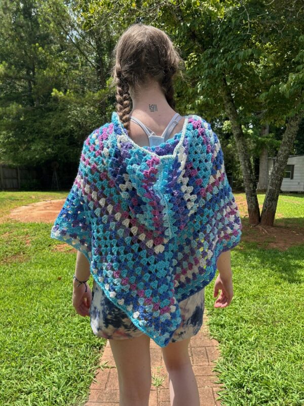 Crochet Poncho - Blue - Image 3