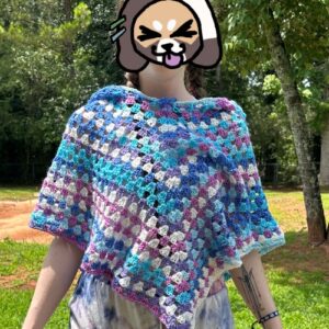 Crochet Poncho - Blue